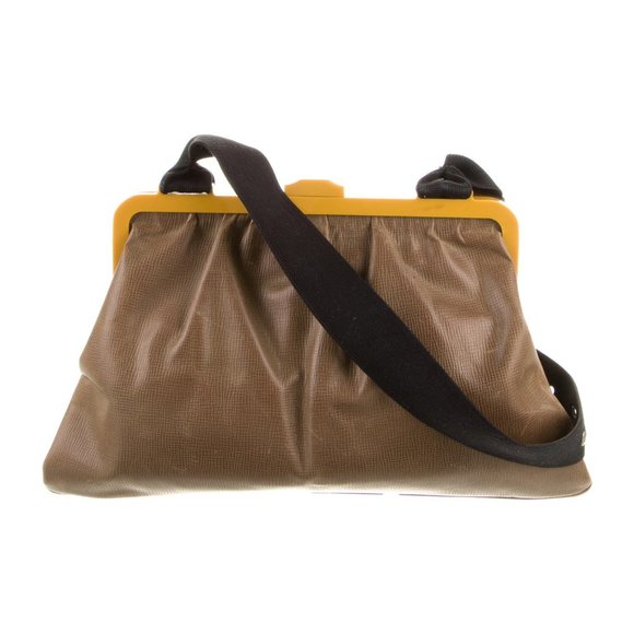 REDUCED Marni Pleated Leather Shoulder Colorblock Brown and Yellow Bag Purse - Picture 2 of 4